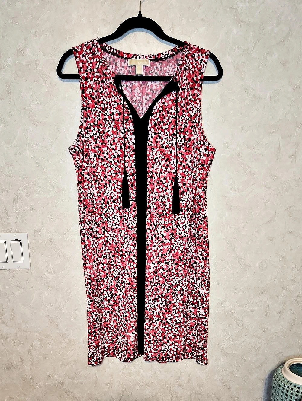 Michael Kors Ditsy Floral Sleeveless Tassel Shift Dress Red & Black Large